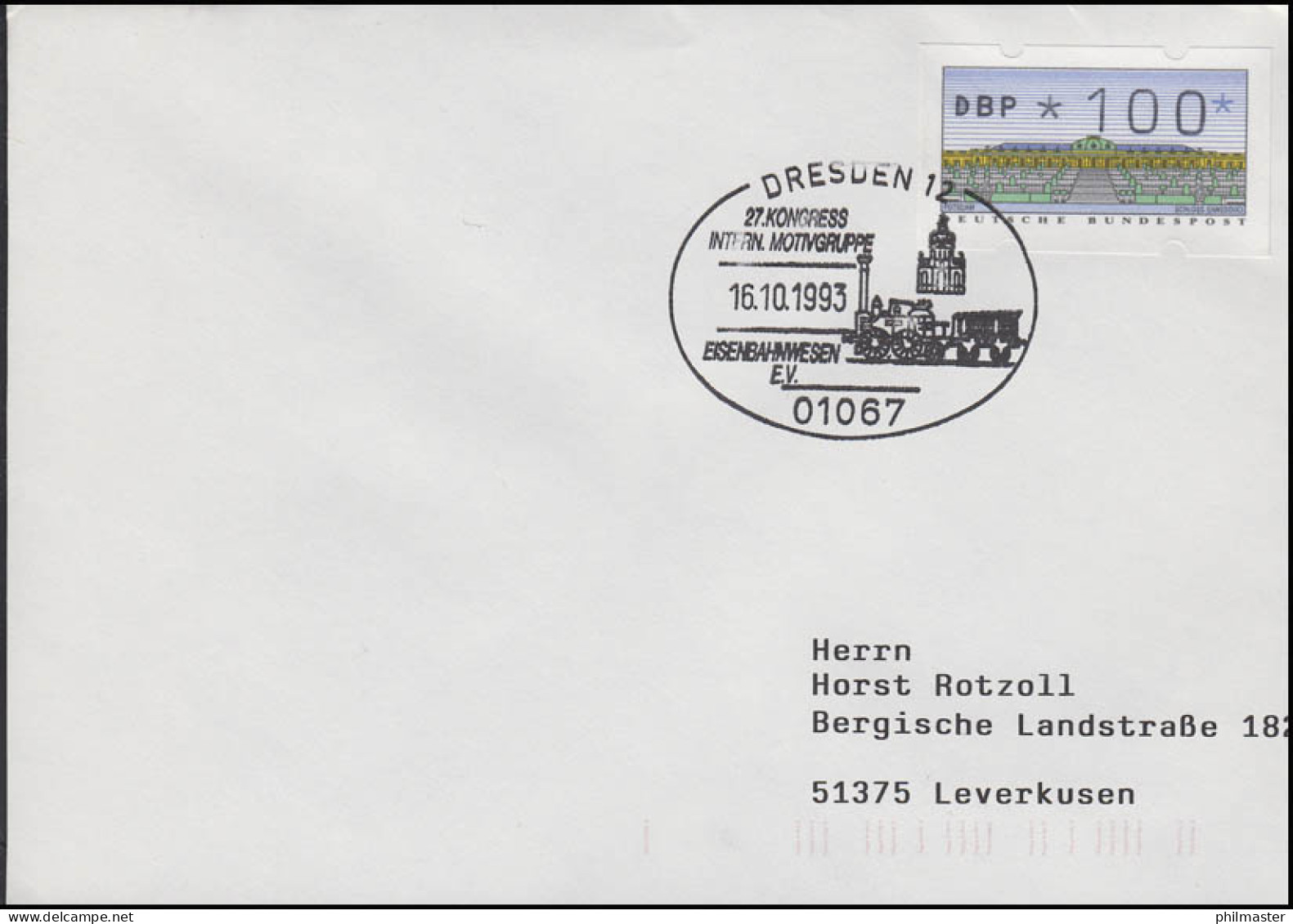 Kongress Motivgruppe Eisenbahnwesen & Dampflok, Brief SSt Dresden 16.10.1993 - Accidentes Y Seguridad Vial
