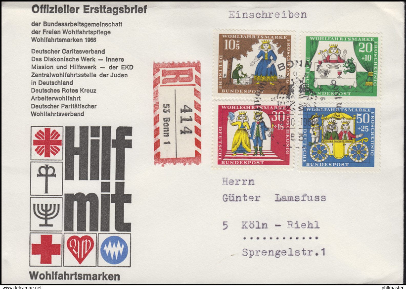 523-526 Märchen: Der Froschkönig, Satz Auf Schmuck-R-FDC ESSt Bonn 5.10.1966 - Fairy Tales, Popular Stories & Legends