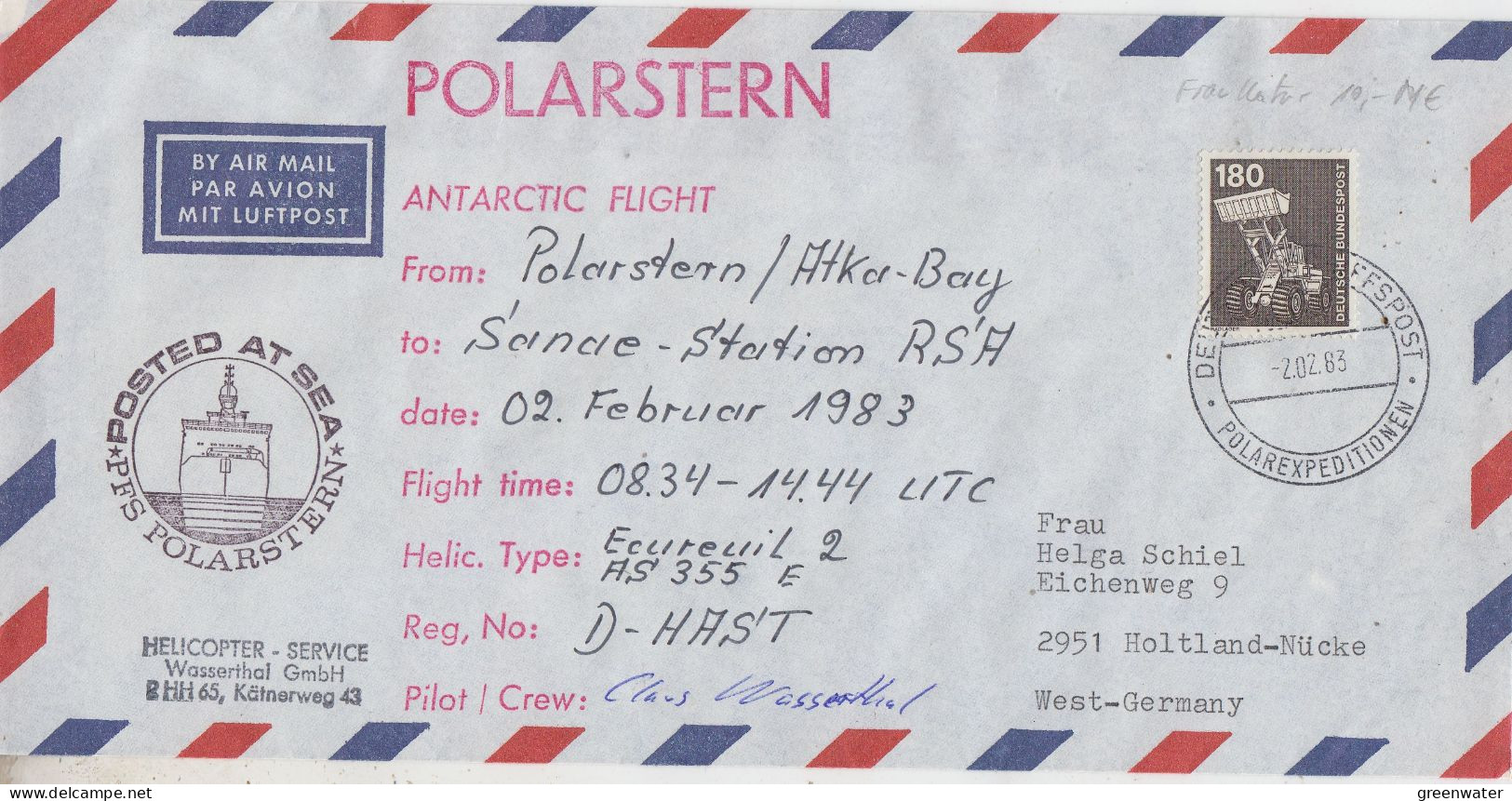 Germany Polarstern Antarctic Flight From Polarstern To Sandae Station 2 FEB 1983 (FG193) - Voli Polari