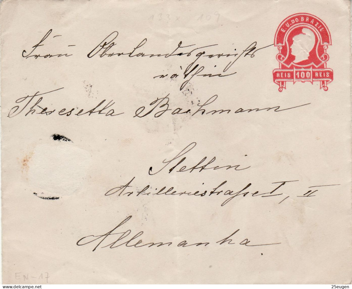 BRAZIL 1892  COVER SENT TO STETTIN /SZCZECIN / - Ganzsachen