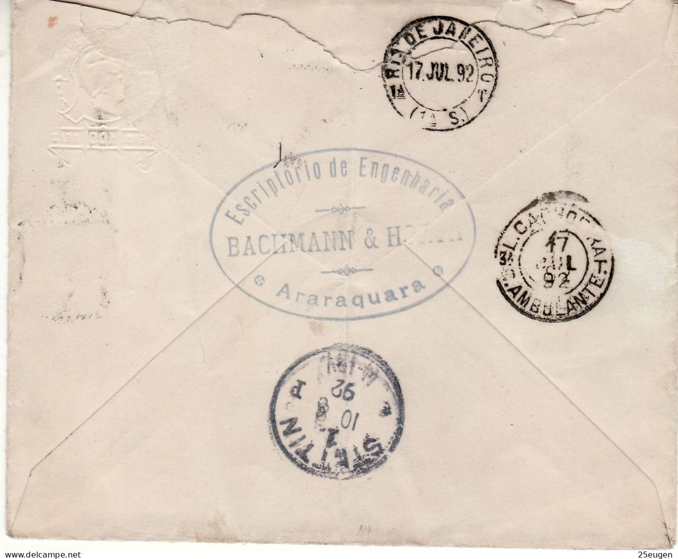 BRAZIL 1892  COVER SENT TO STETTIN /SZCZECIN / - Entiers Postaux