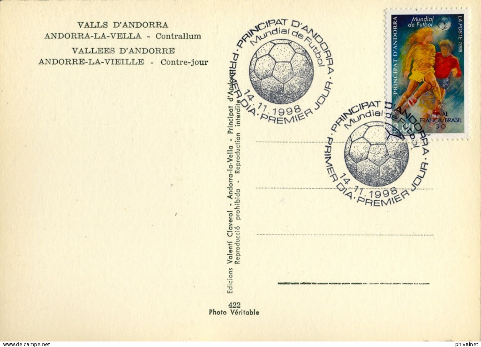 1998 , ED. 524 - COPA DEL MUNDO DE FÚTBOL , SOCCER , FOOTBALL , MAT. PRIMER DIA , FDC , ANDORRA FRANCESA - FDC