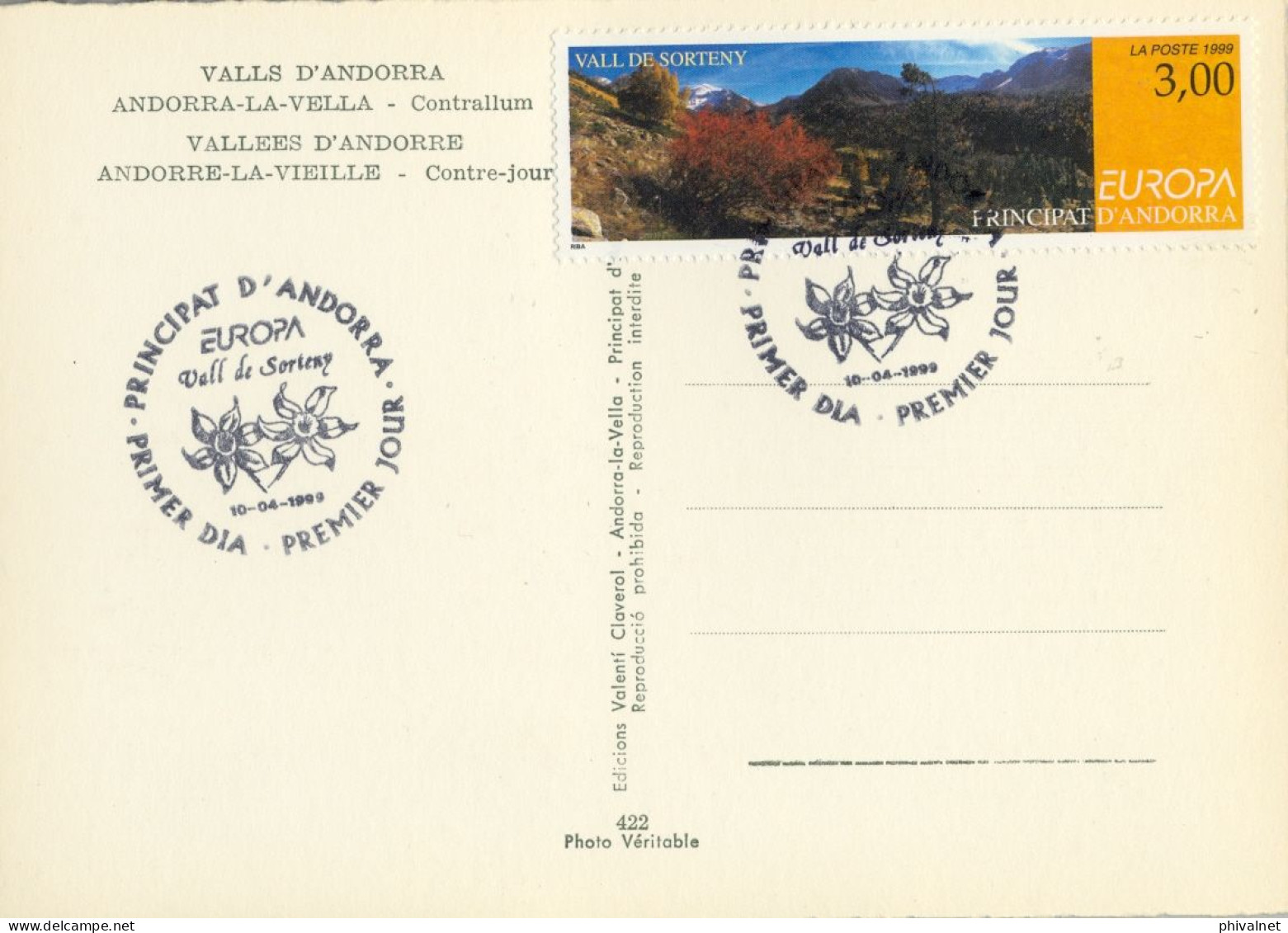 1999 , ED. 535 - TEMA EUROPA , PARQUES Y RESERVAS NATURALES , MAT. PRIMER DIA , FDC , ANDORRA FRANCESA - FDC