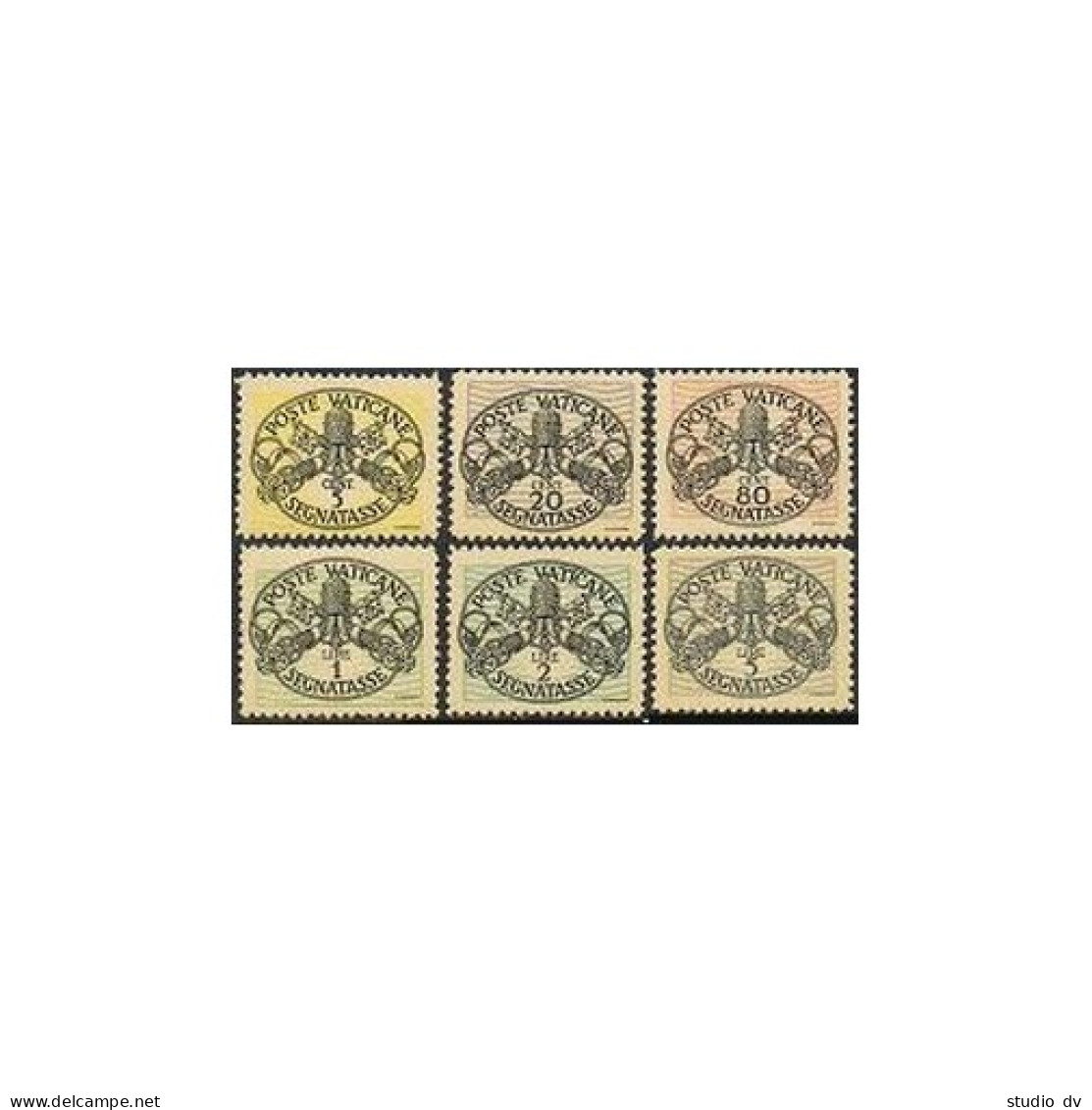 Vatican J7-J12, MNH. Michel P7-P12. Due Stamps 1945. Papal Arms, Key. - Portomarken