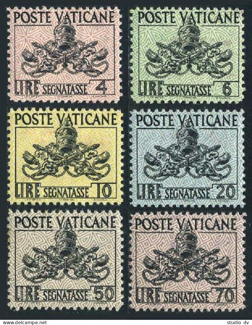 Vatican J13-J19, MNH. Michel P13-P18. Due Stamps 1954. Papal Arms, Key. - Strafport