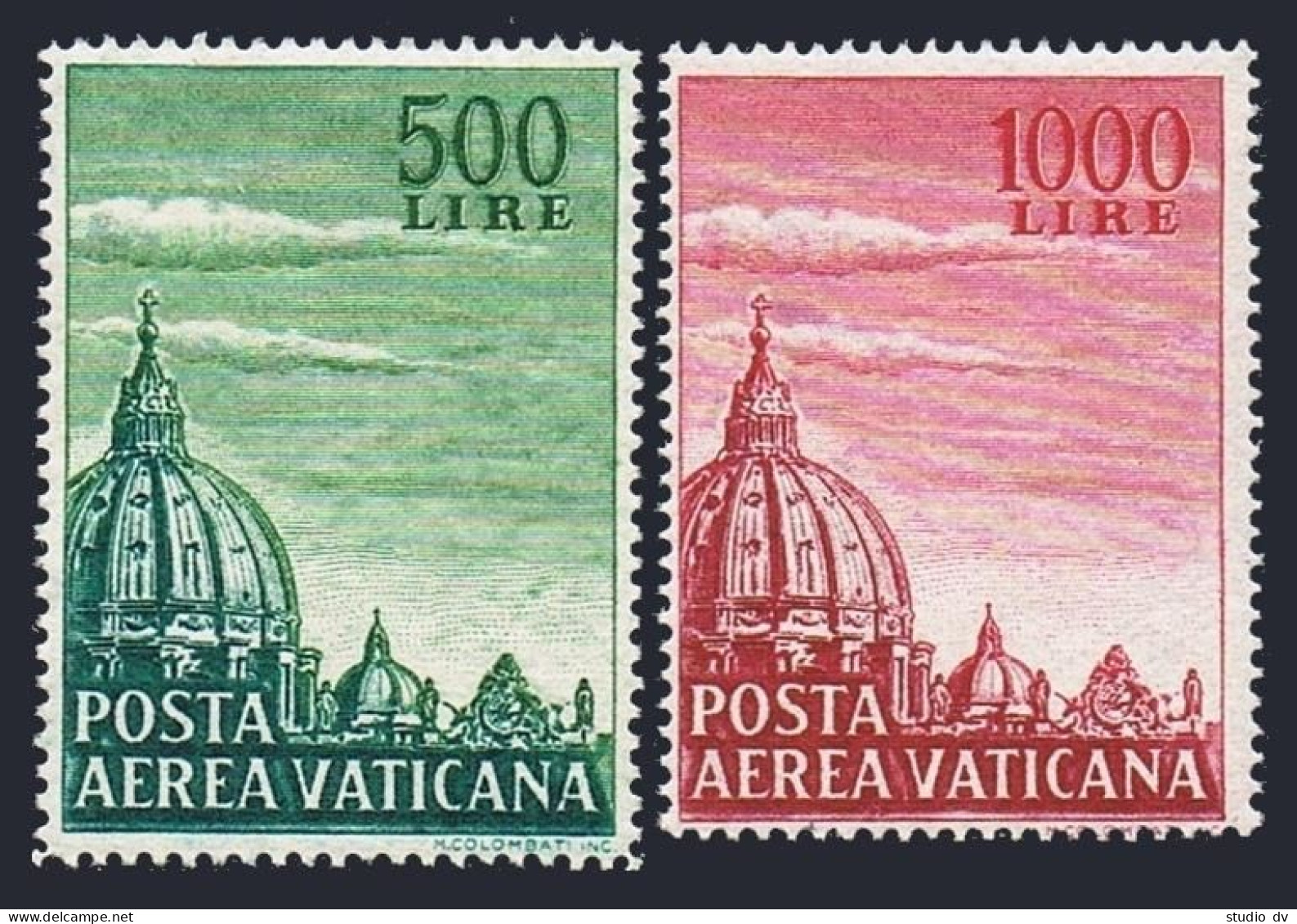 Vatican C33-C34a,hinged.Michel 280YA-281YB. Dome Of St Peter's Basilica.1958. - Aéreo