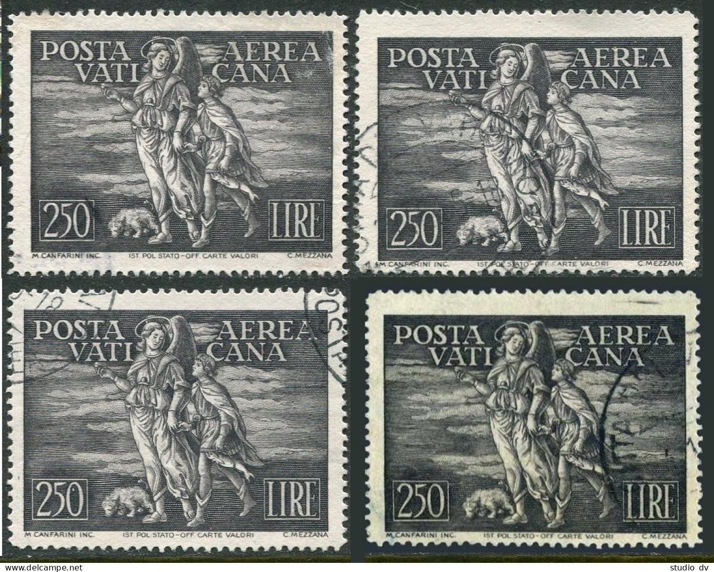 Vatican C16,used.Michel 147. Air Post Stamps 1948.Archangel Raphael & Young Tobias. - Poste Aérienne