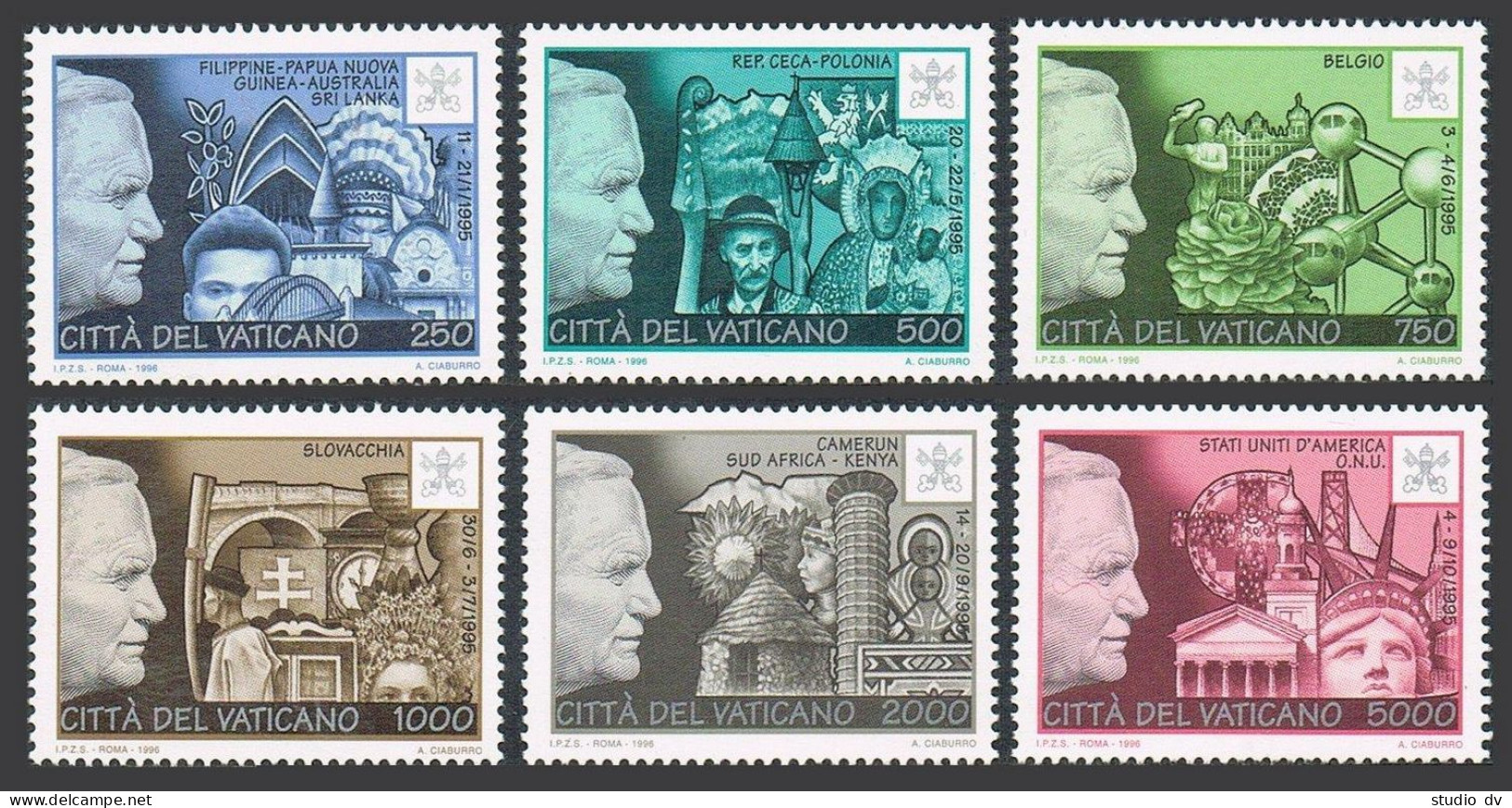 Vatican 1022-1027,MNH.Michel 1190-1195. Travels Of Pope John Paul II,1996. - Unused Stamps