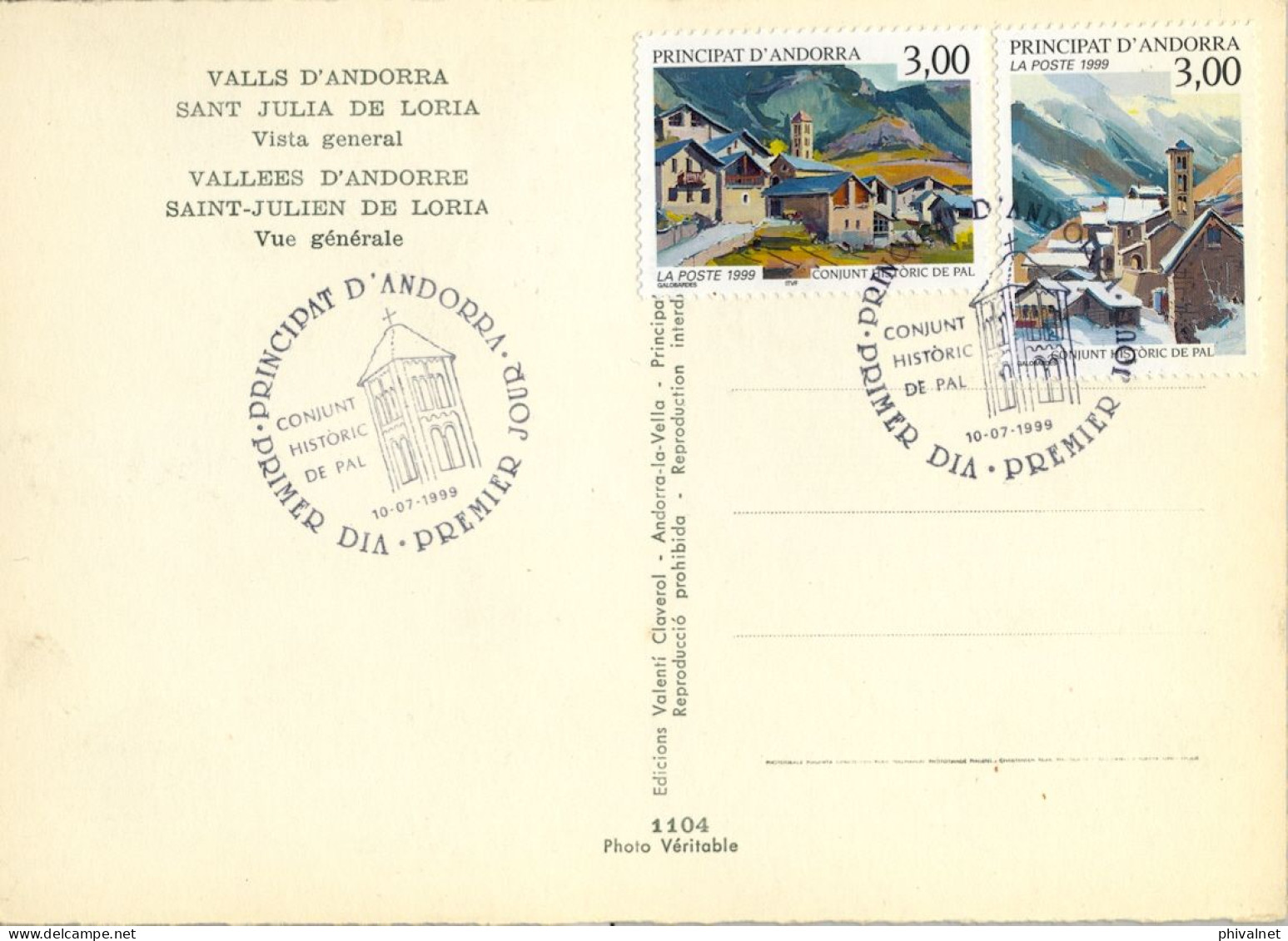 1999 , ED. 540 / 541  - CONJUNTOS HISTÓRICOS , VILLA DE PAL , MAT. PRIMER DIA , FDC , ANDORRA FRANCESA - FDC