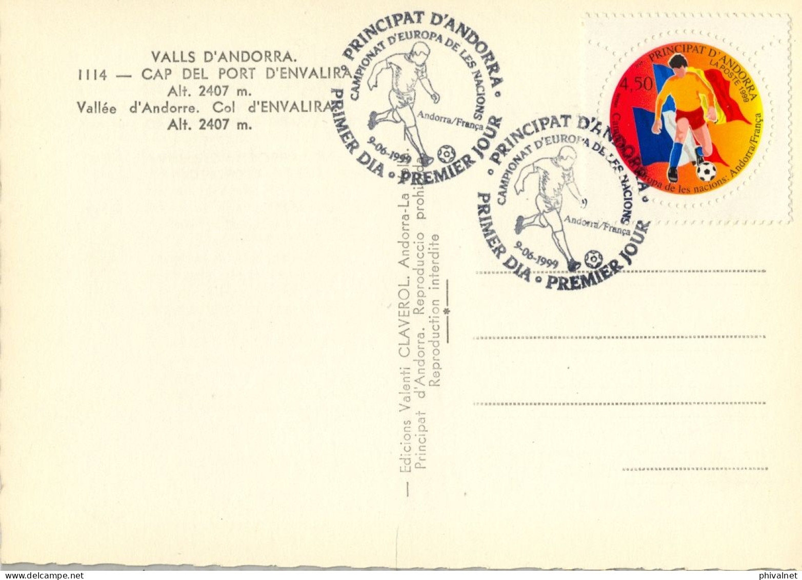 1999 , ED. 538  - CAMPEONATO DE EUROPA DE NACIONES , FÚTBOL , SOCCER , MAT. PRIMER DIA , FDC , ANDORRA FRANCESA - FDC