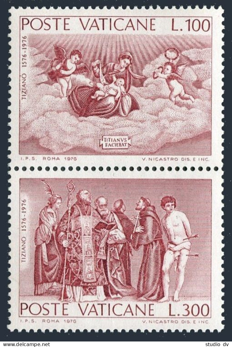 Vatican 590-591a Blocks/4,MNH.Michel 678-679. Titian,400,1976.Madonna In Glory. - Neufs