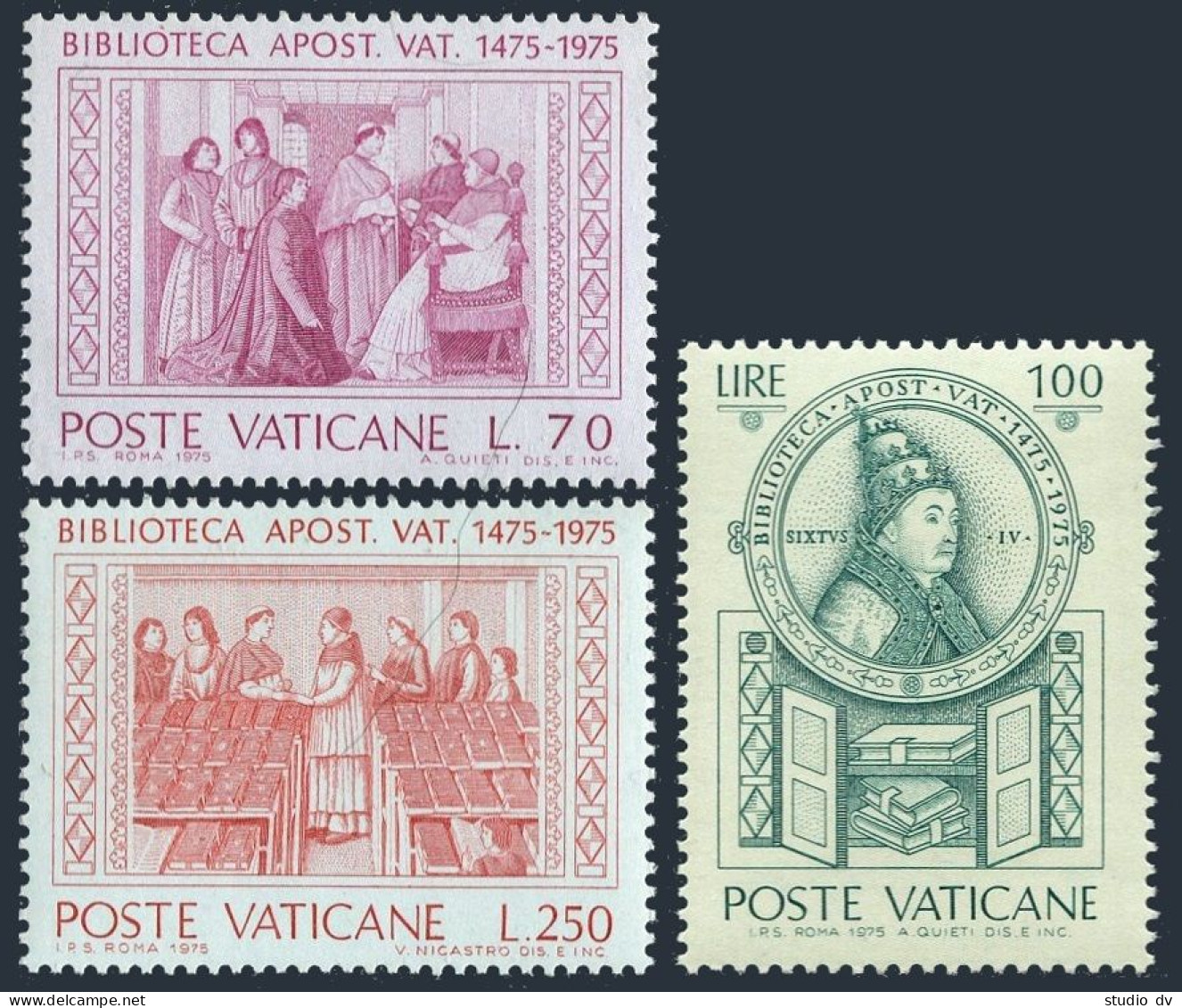 Vatican 582-584 Blocks/4,MNH. Michel 667-669. Vatican Apostolic Library-50,1975. - Nuovi