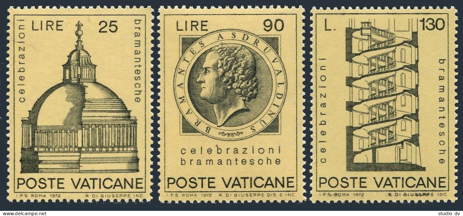 Vatican 515-517 Bl./4,MNH.Michel 596-598. Bramante - Donato D'Agnolo,architect,1972. - Nuevos