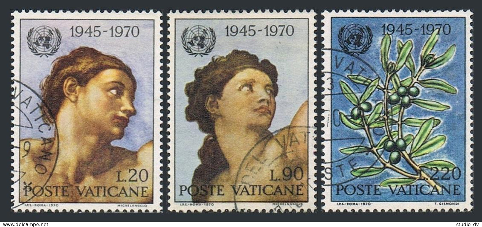 Vatican 492-494, CTO. Michel 569-571. UN-25.Adam, Eve By Michelangelo, Olive Branch. - Usati
