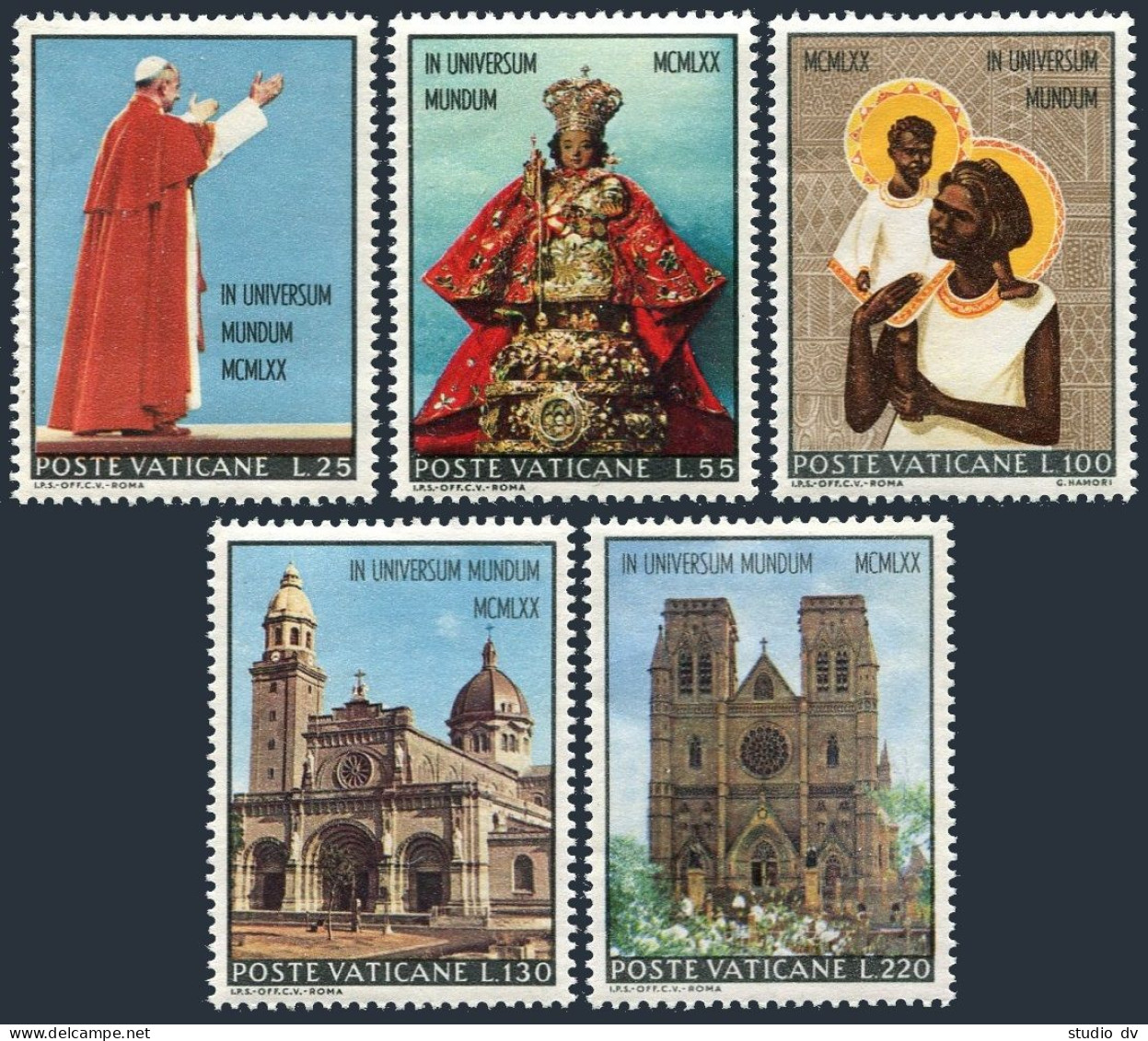 Vatican 495-499,MNH.Michel 572-576. Visits Of Pope Paul VI,1970.Cathedrals. - Neufs