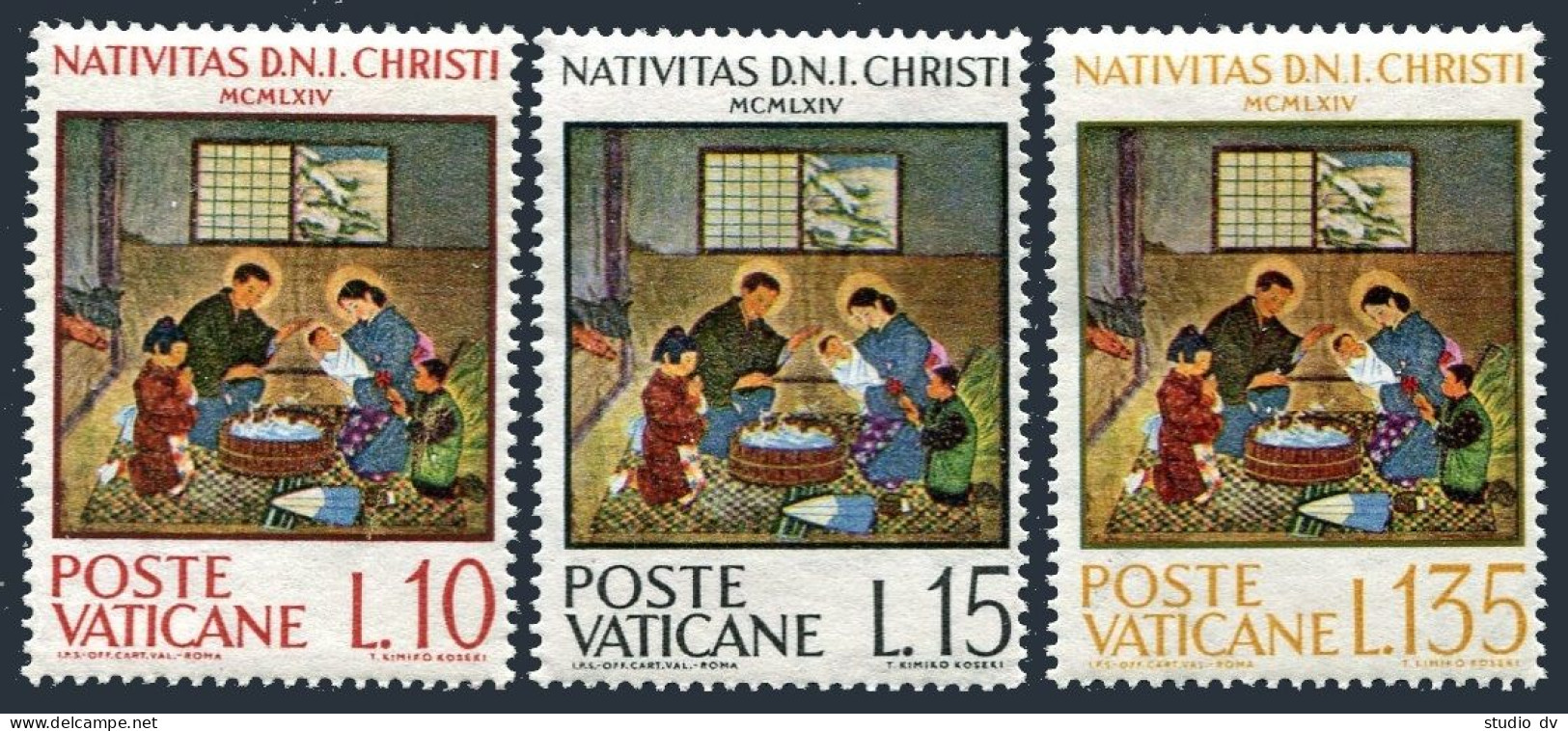 Vatican 397-399, Hinged. Michel 464-466. Japanese Nativity Scene By Kimiko Koseki. - Nuevos