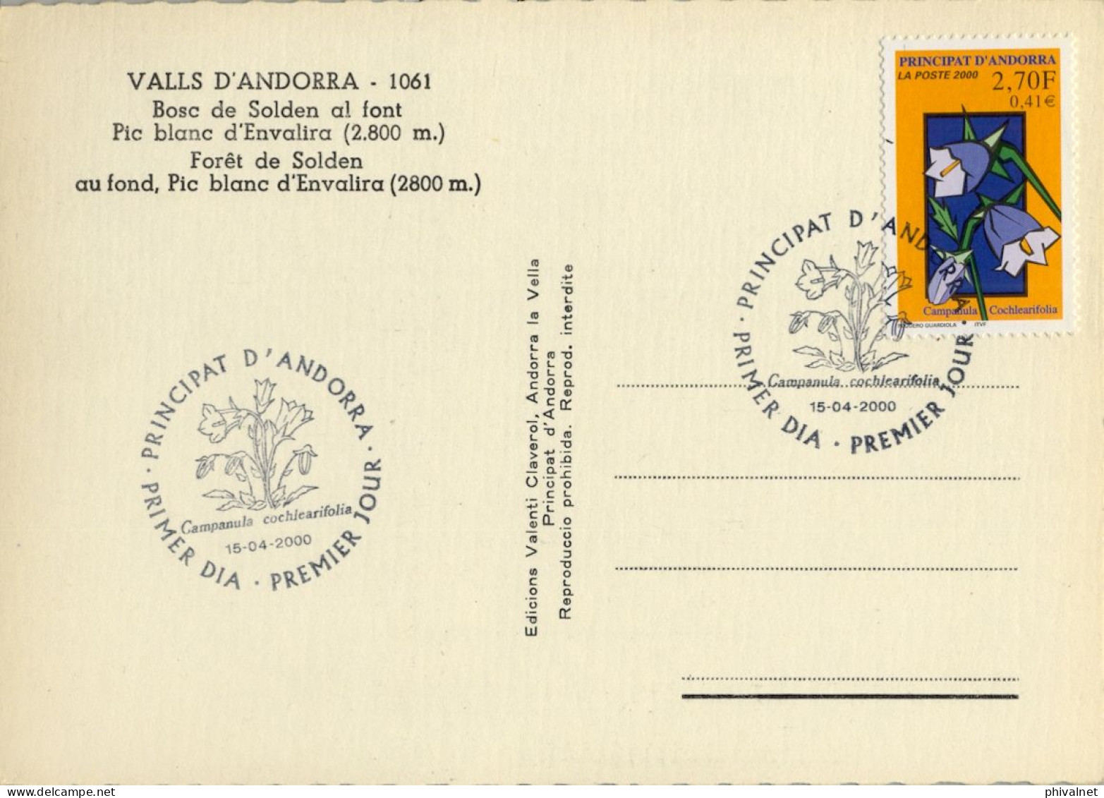 2000 , ED. 550  - NATURALEZA , FLORES , FLOWERS  , MAT. PRIMER DIA , FDC , ANDORRA FRANCESA - FDC