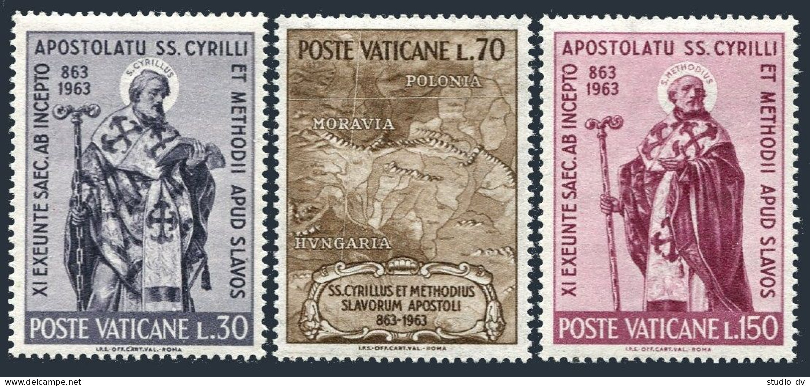 Vatican 369-371 Blocks/4, MNH. Michel 436-438. Sts Cyril & Methodius. 1963. - Unused Stamps