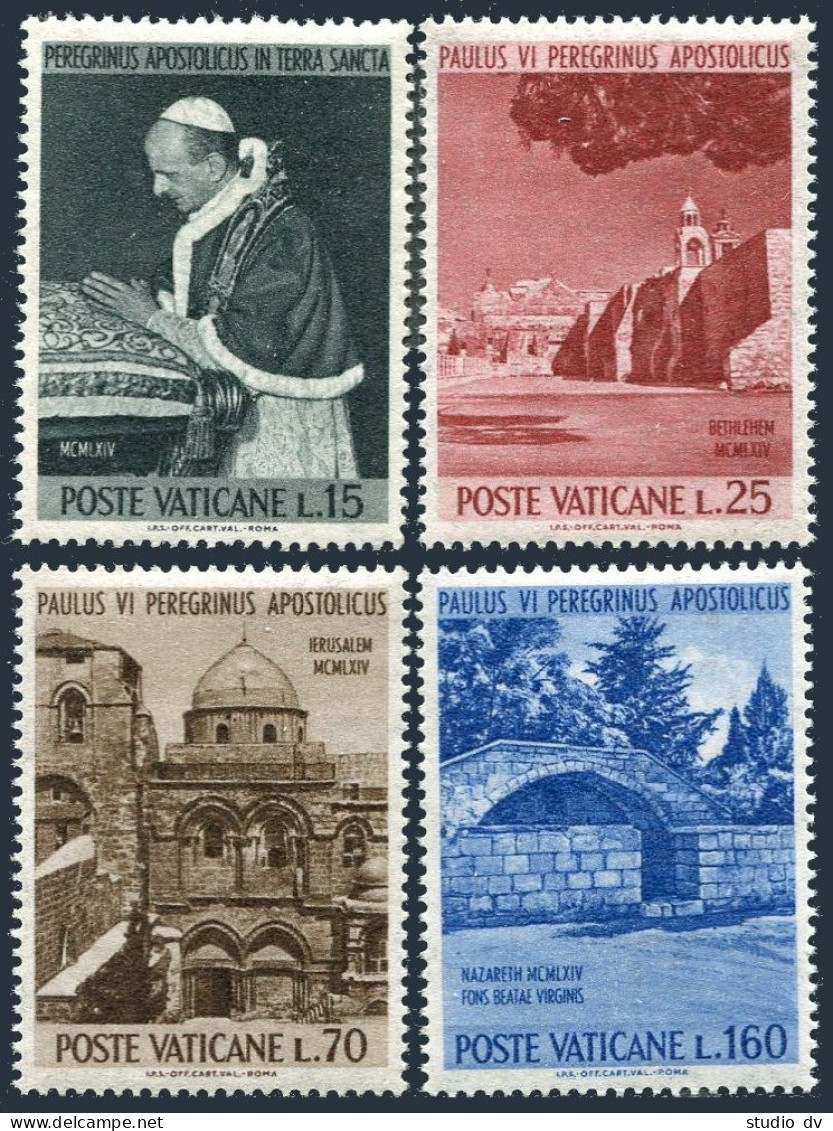 Vatican 375-378, Hinged. Michel 442-445. Pope Paul VI-Holy Land. Church. 1964. - Neufs