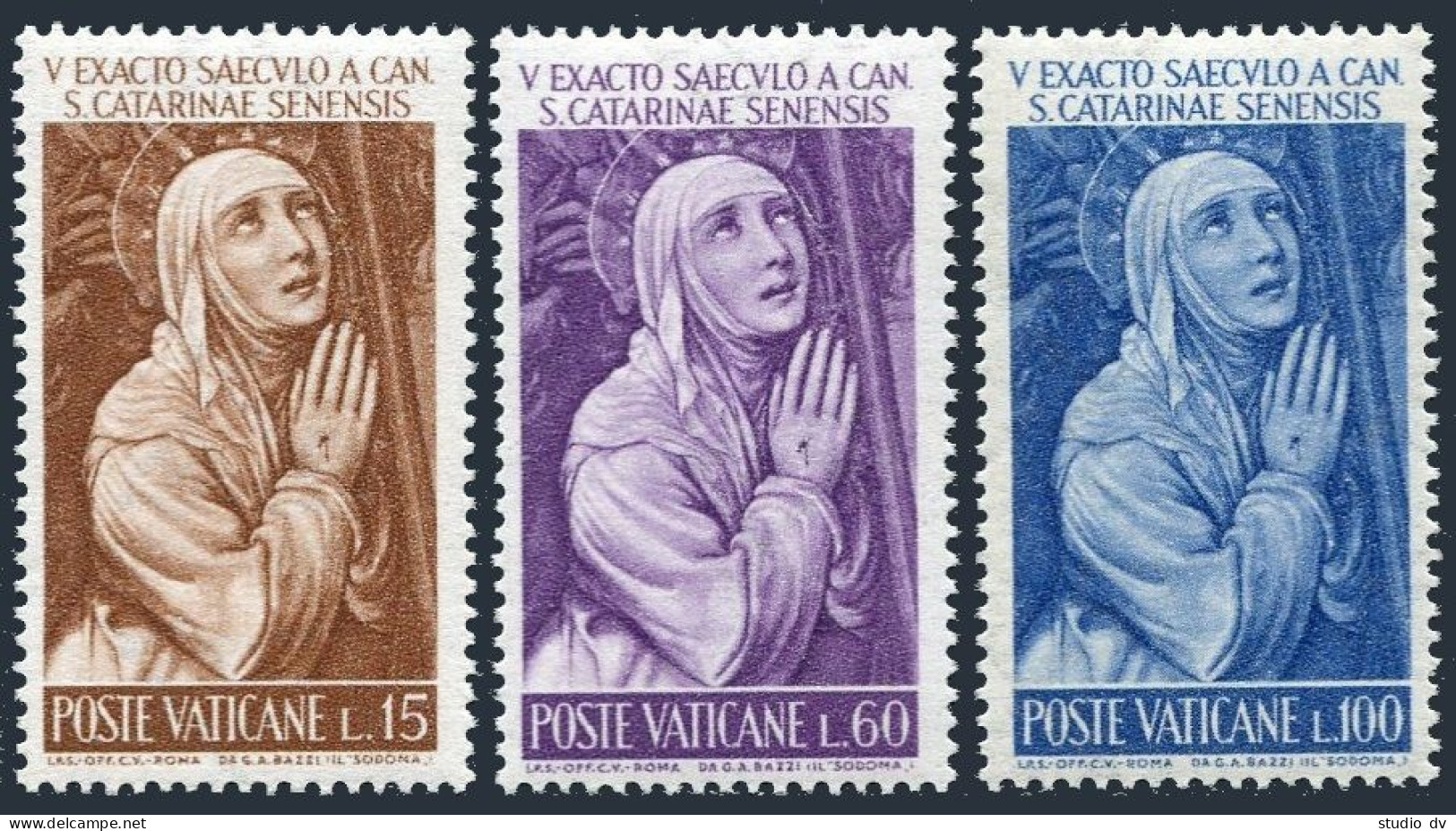 Vatican 335-337, MNH. Michel 402-404. St Catherine Of Siena, 500th Ann. 1962. - Neufs