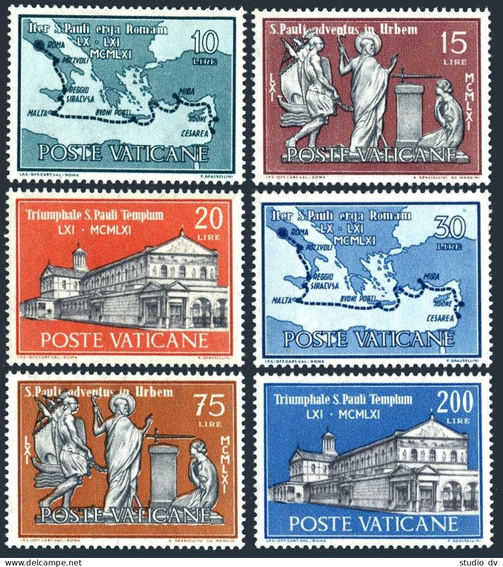 Vatican 304-309, MNH. Michel 369-374. Arrival Of St Paul In Rome,1 900, 1961.   - Unused Stamps