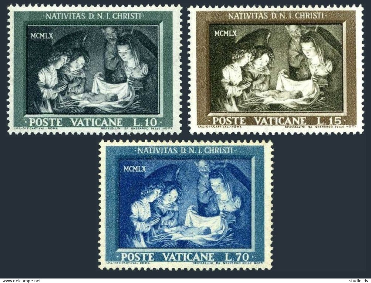 Vatican 292-294, MNH. Michel 357-359. Christmas 1960. Holy Family, Gerard Van Honthorst. - Unused Stamps