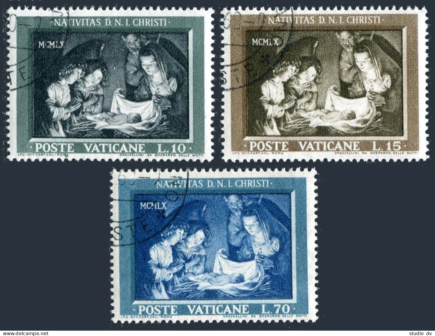 Vatican 292-294, CTO. Michel 357-359. Christmas 1960. Holy Family, Gerard Van Honthorst. - Gebraucht