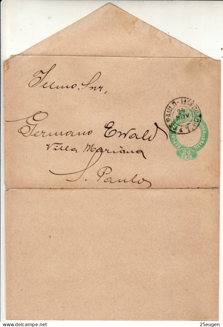 BRAZIL 1892 WRAPPER SENT TO SAO PAULO - Ganzsachen