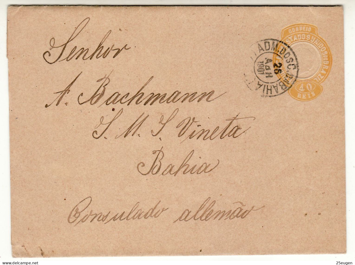 BRAZIL 1901 WRAPPER SENT TO BAHIA - Entiers Postaux