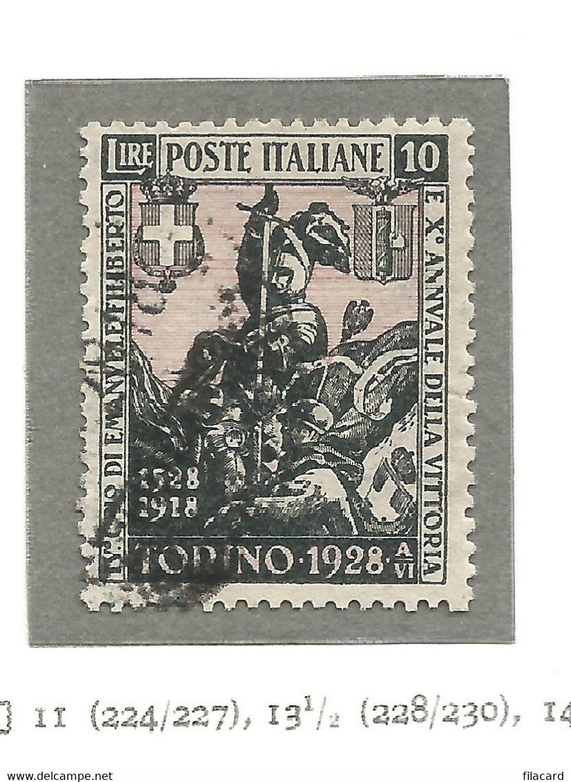 Italia Italy Italien  1928 Regno Emanuele Filiberto   L.10   Usato Siglato E.D. - Oblitérés