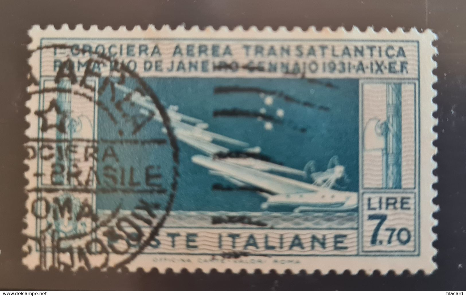 Italia Italy Italien Italie 1930 Regno Crociera Nord Atlantica Balbo  L.7,70  Aerea Usato - Oblitérés