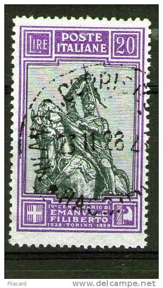 Italia Italy Italien Italie 1928 Emanuele Filiberto L.20 Usato - Oblitérés