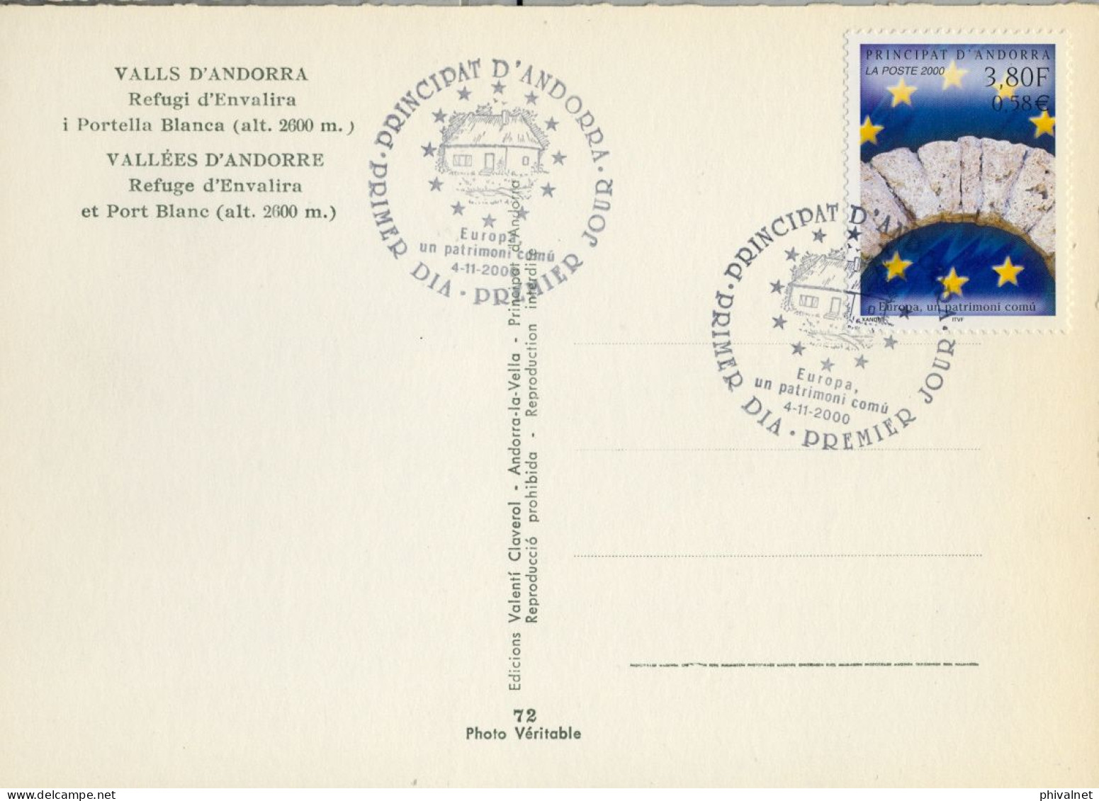 2000 , ED. 558  -  TEMA EUROPA , PATRIMONIO  , MAT. PRIMER DIA , FDC , ANDORRA FRANCESA - FDC