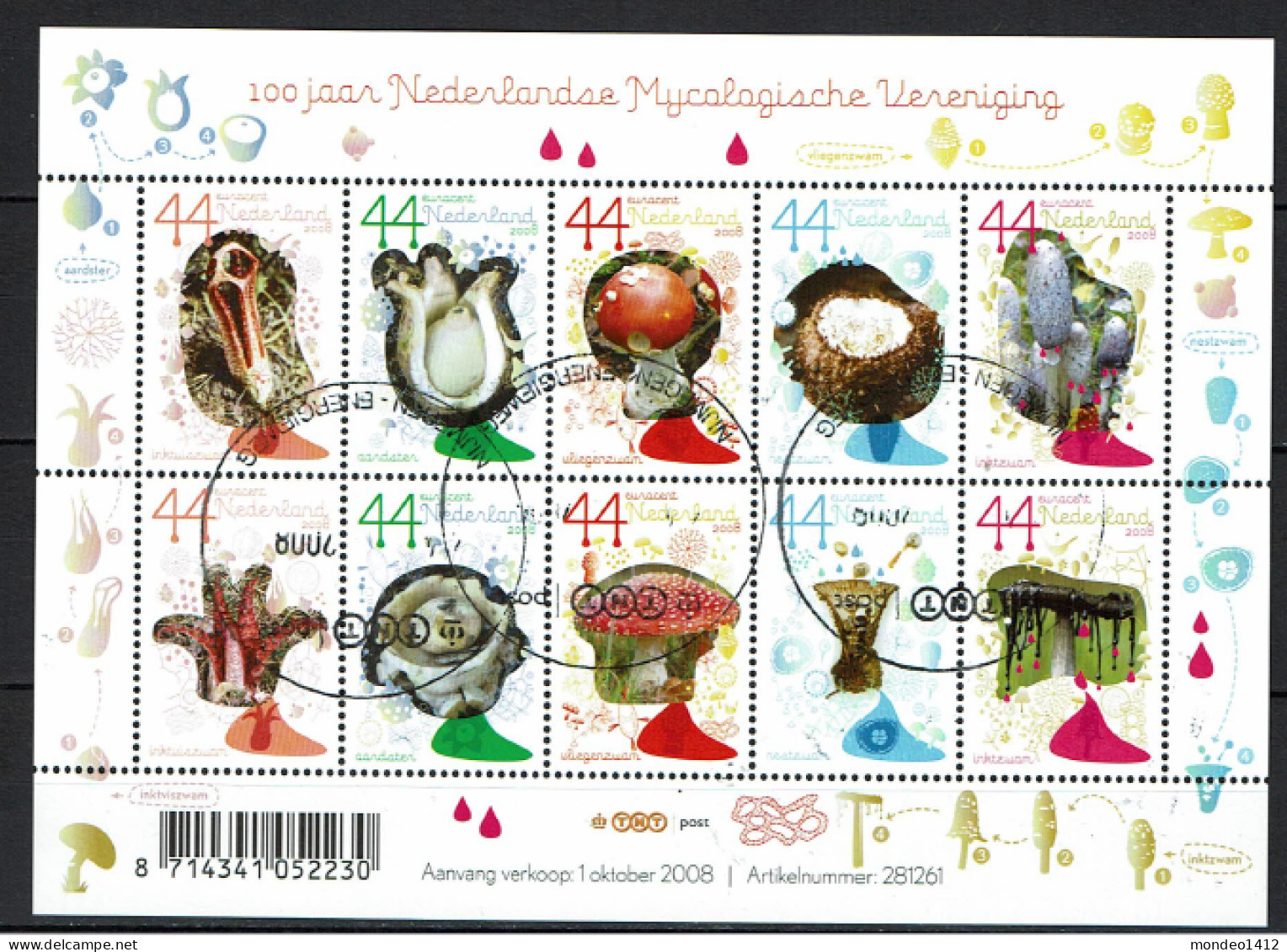 Nederland 2008 - NVPH 2593/2602 - Blok Block - Paddenstoel, Mushroom, Pilz  - Gestempeld - Gebraucht