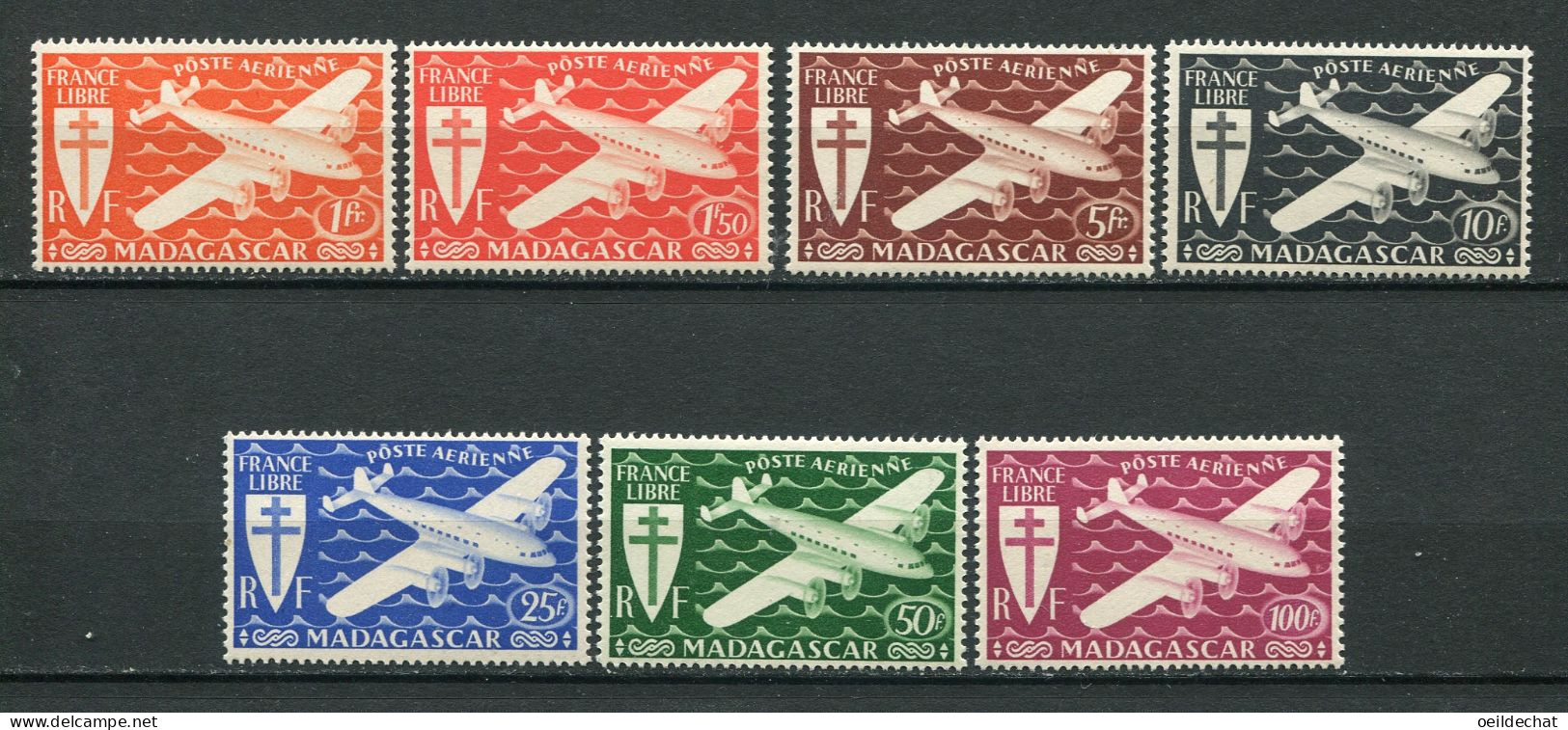 26382 Madagascar  PA55/61** Série De Londres 1943  TB  - Aéreo