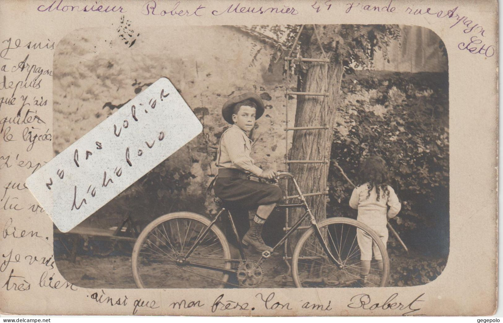ARPAJON - 44 Grande Rue - Le Jeune Robert M. Qui Pose Avec Sa Bicyclette En 1903  ( Carte Photo ) - Arpajon