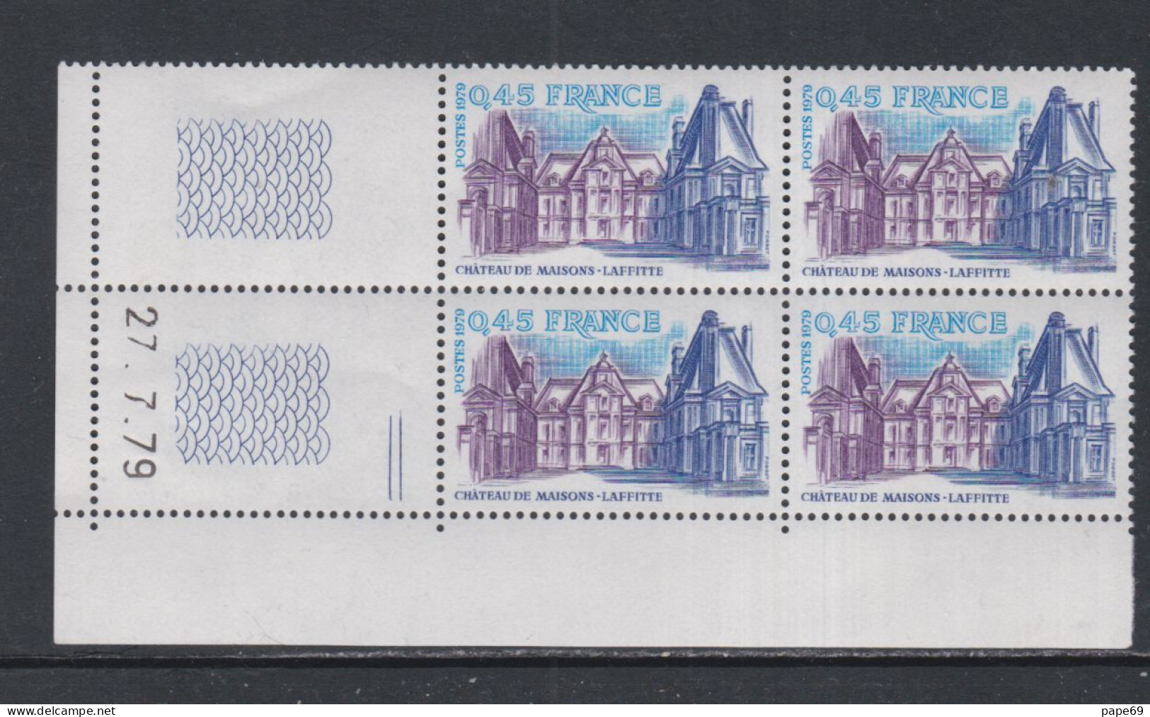 France N° 2064 XX Maisons-Laffitte En Bloc De 4 Coin Daté Du 27 . 7 . 79, 2 Traits, Sans Charnière, TB - 1970-1979