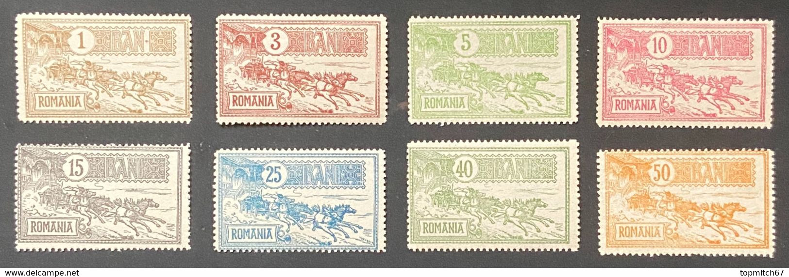 ROM0137-44MNH - Mail Coach - Complete Set Of 8 MNH Stamps - Romania - 1903 - Neufs