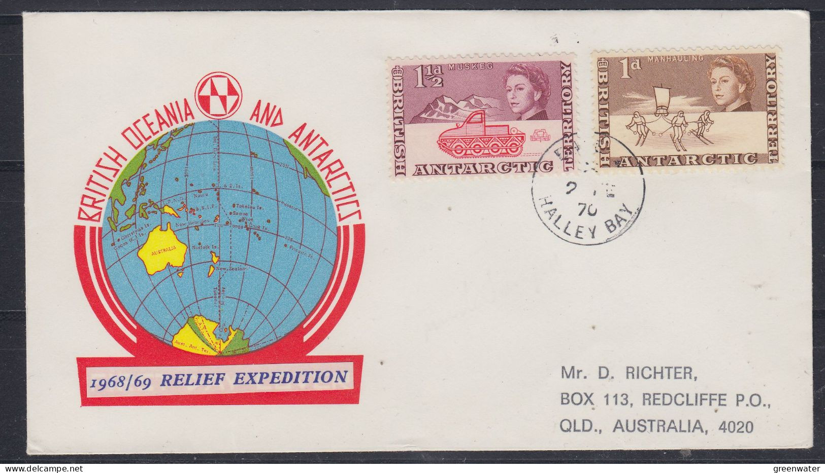 British Antarctic Territory (BAT) 1968/1969 Relief Expedition Ca Base Z Halley Bay 2 FE 1970 (ZO225) - Cartas & Documentos