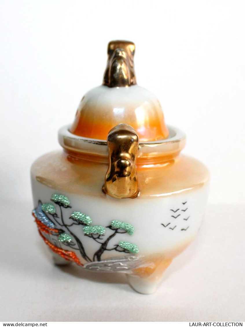 JAPON ANCIEN BRULE PARFUM ENCENSOIR PILULIER BOITE En PORCELAINE FAIT MAIN SIGNÉ, ART DECORATIF ASIATIQUE (0603.15) - Asiatische Kunst