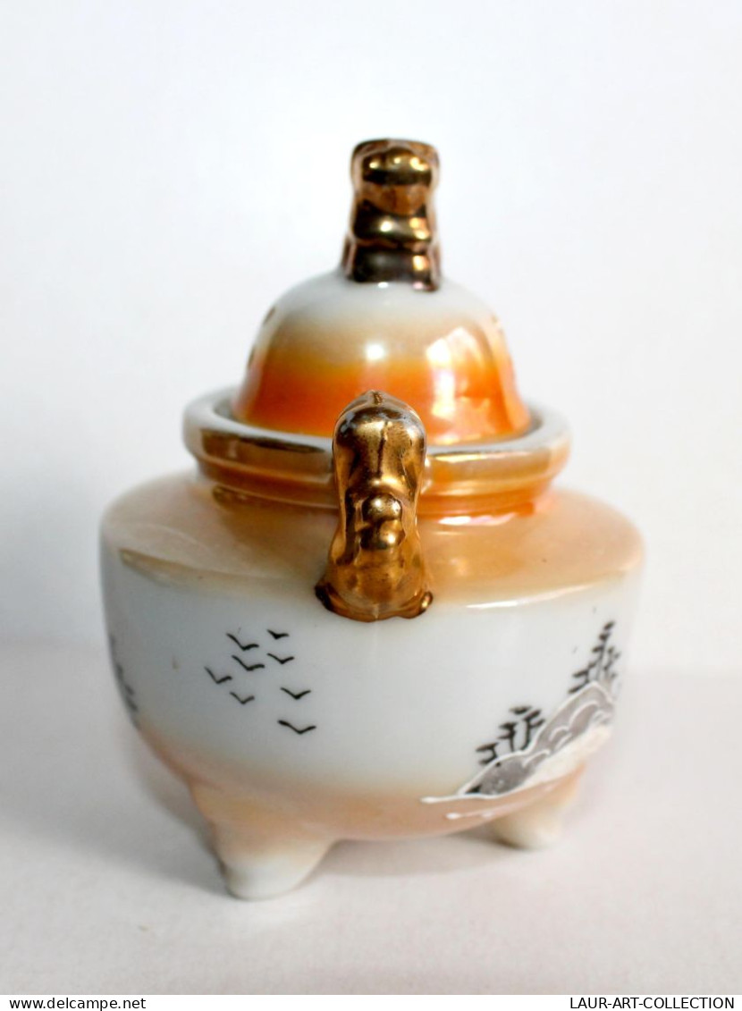 JAPON ANCIEN BRULE PARFUM ENCENSOIR PILULIER BOITE En PORCELAINE FAIT MAIN SIGNÉ, ART DECORATIF ASIATIQUE (0603.15) - Art Asiatique