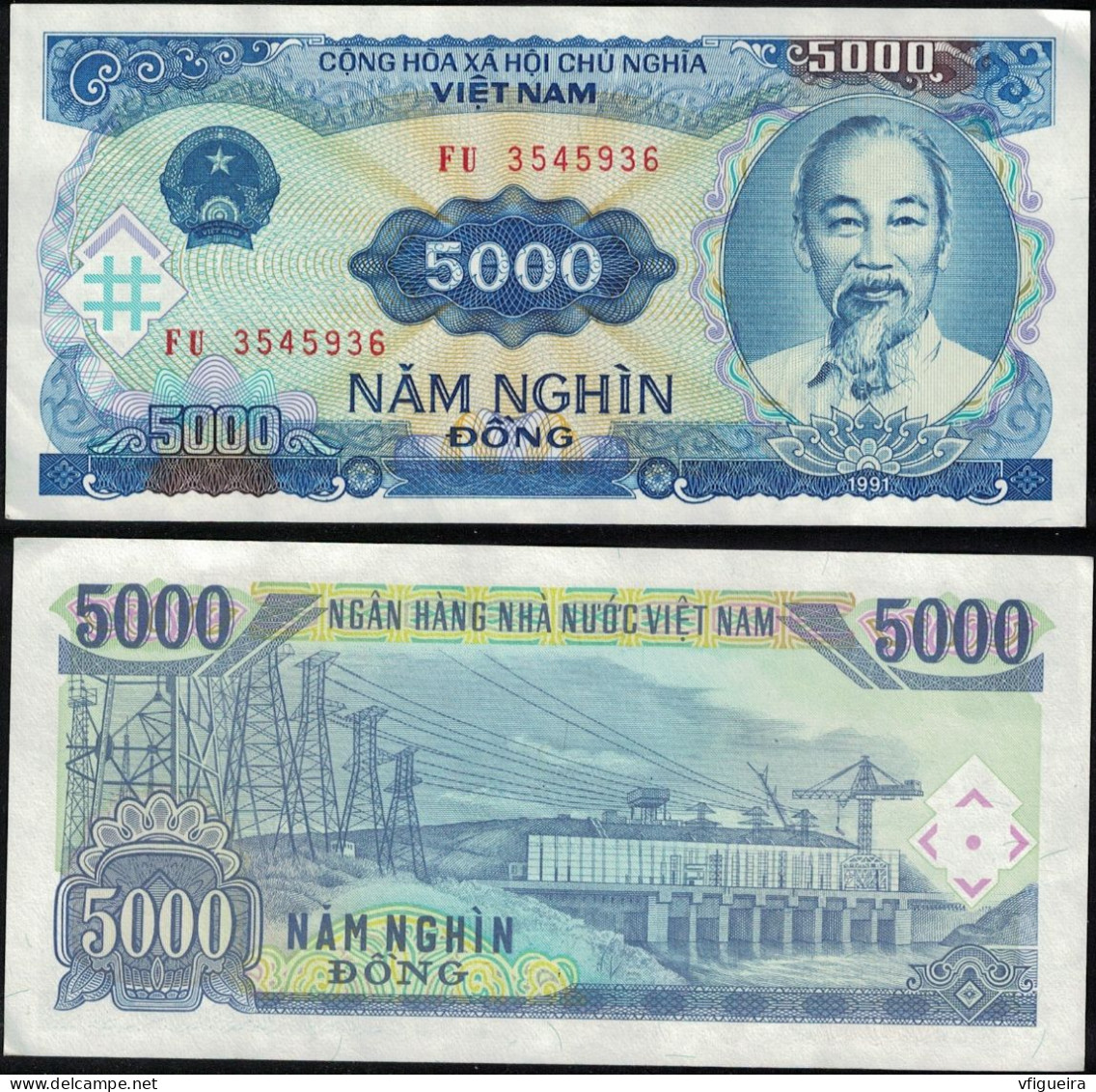 Vietnam 1991 Billet De Banque Banknote Bill 5000 Dong Ho Chi Minh Barrage électrique SU - Vietnam