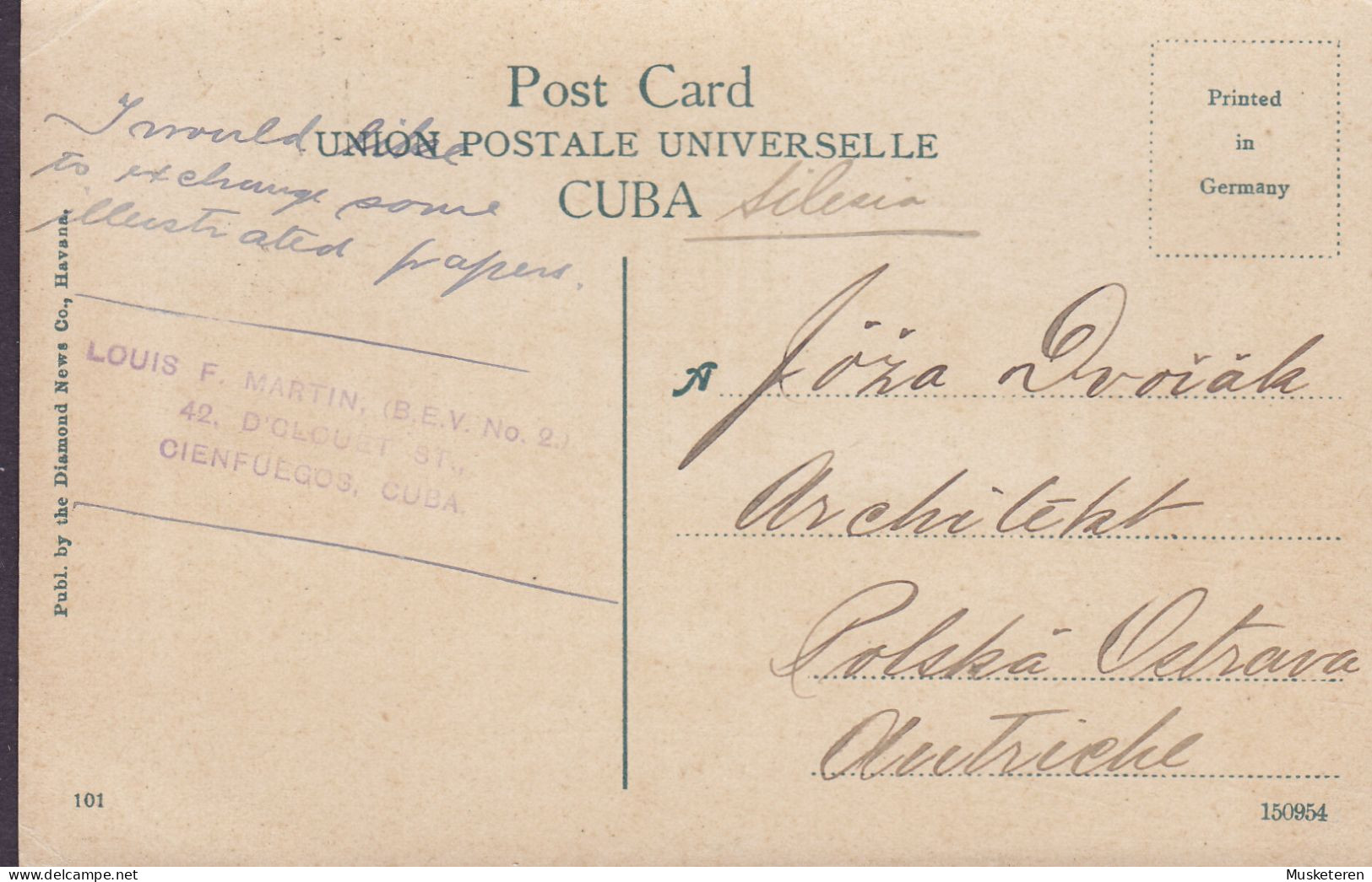 Cuba PPC Cerro Street, Havana, Cuba. Tram Tramways. Frontside Franking Maximum Card 1909 To Austria (2 Scans) - Cuba