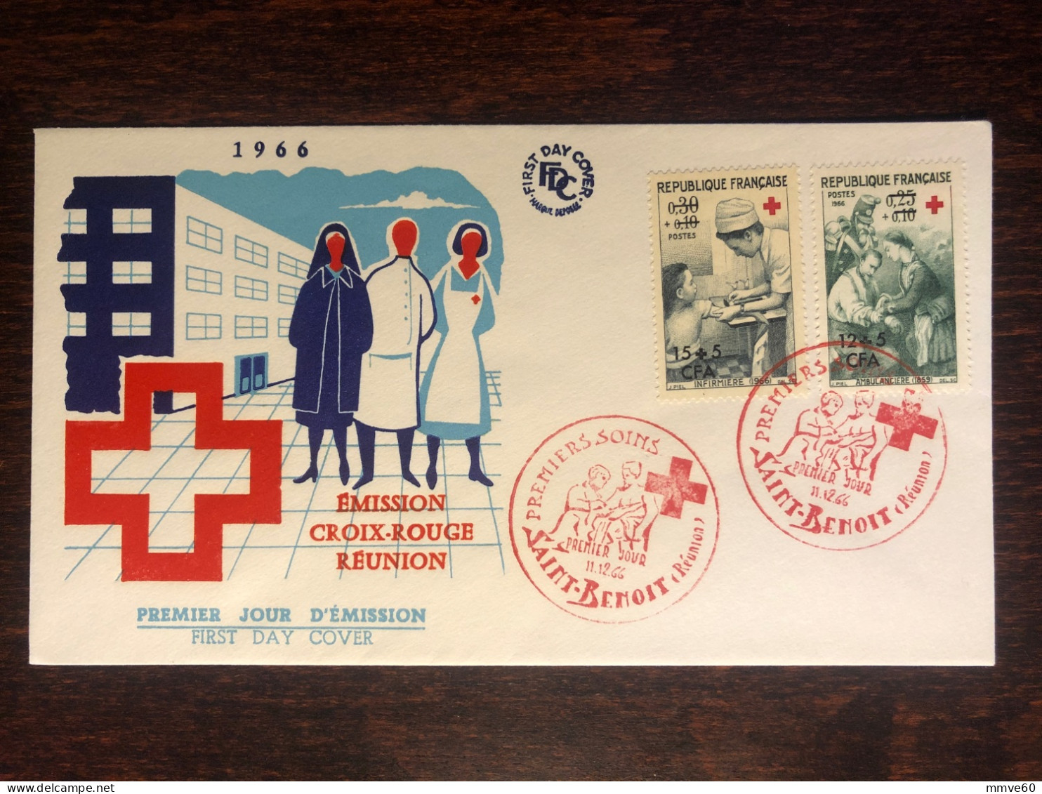 REUNION FDC COVER 1966 YEAR RED CROSS HEALTH MEDICINE STAMPS - Cartas & Documentos