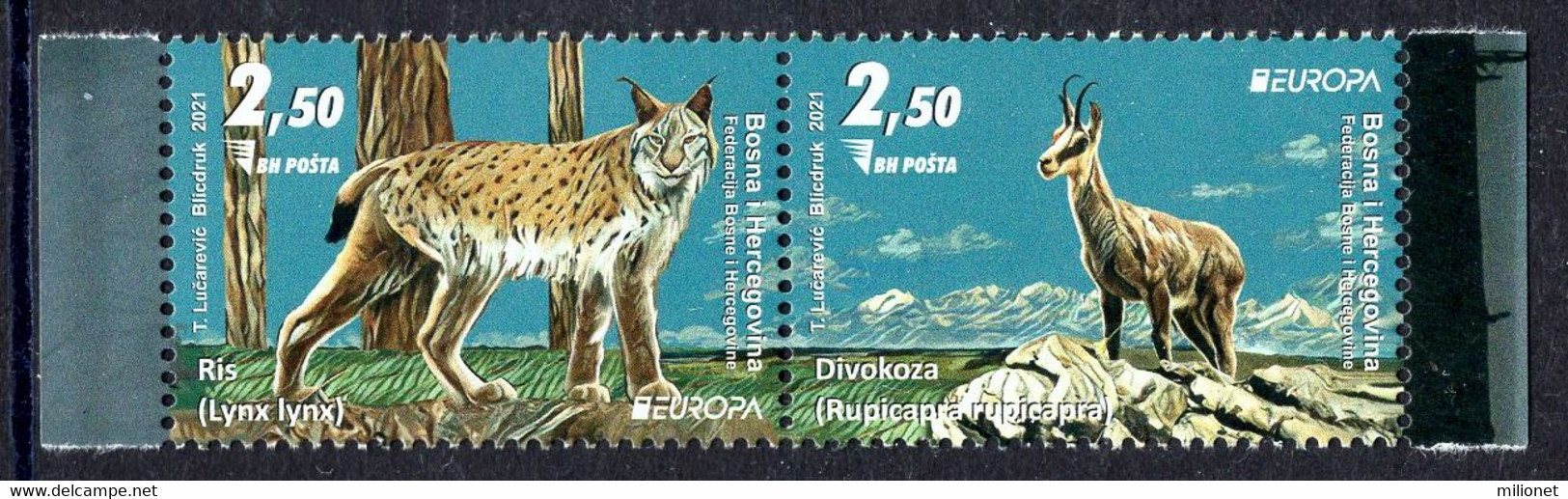 SALE!!! BOSNIA HERZEGOVINA MAIN POST (SARAJEVO) 2021 EUROPA Endangered National Wildlife 2 Stamps Se-tenant MNH ** - 2021