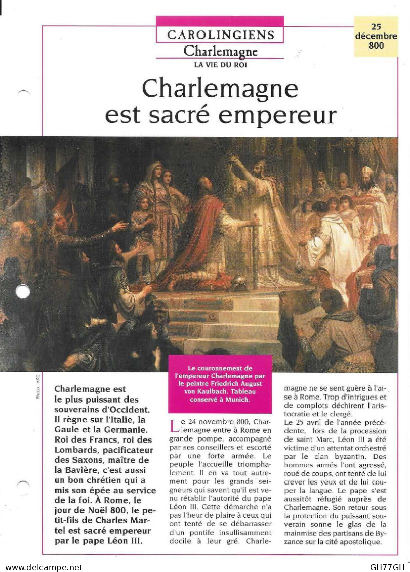 FICHE ATLAS: CHARLEMAGNE EST SACRE EMPEREUR -CAROLINGIENS - Geschiedenis