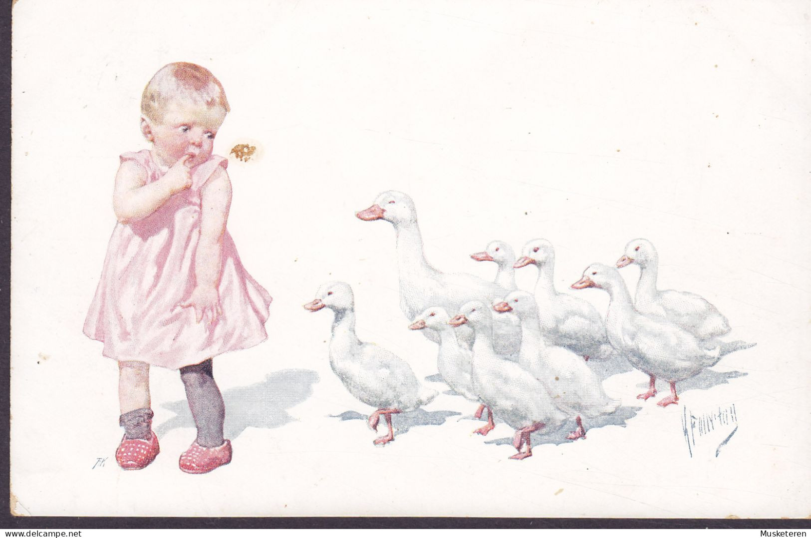 Austria PPC K. Feiertag : Child & Geese (Written In Danish) (2 Scans) - Feiertag, Karl
