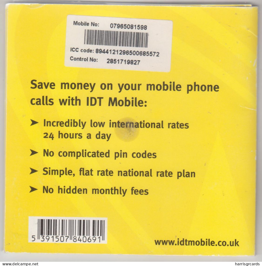 UK - SIM Mobile , IDT GSM Card , Mint - Other & Unclassified