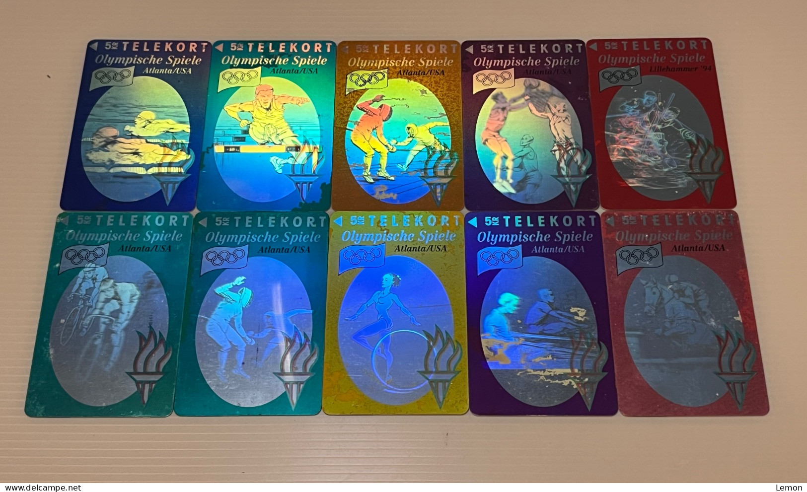 Mint Denmark / Danmark Phonecard, Hologram Atlanta Olympic USA - Olympische Spiele, Set Of 10 Mint Cards - Dänemark