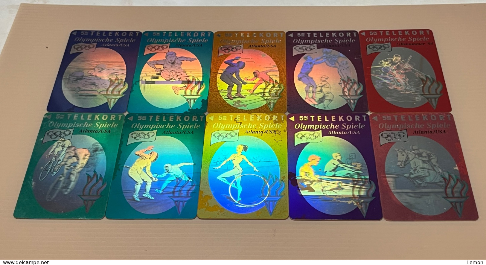 Mint Denmark / Danmark Phonecard, Hologram Atlanta Olympic USA - Olympische Spiele, Set Of 10 Mint Cards - Denmark